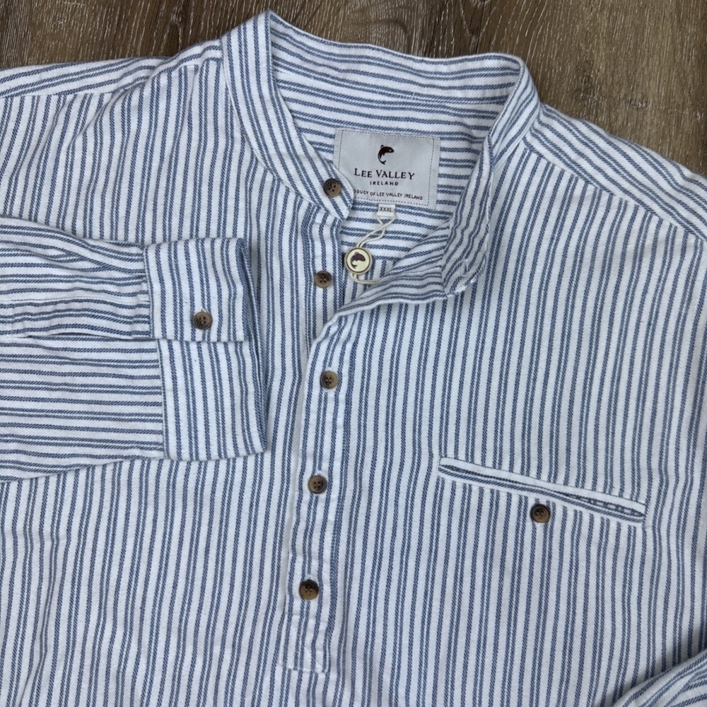 Lee Valley Ireland Striped Flannel Grandfather Shirt Striped Henley XXXL 3XL
